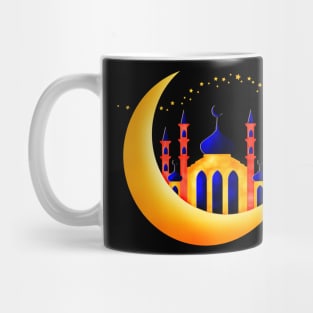 Blue & Gold Mosque on Crescent Moons Stars Ramadan Mug
